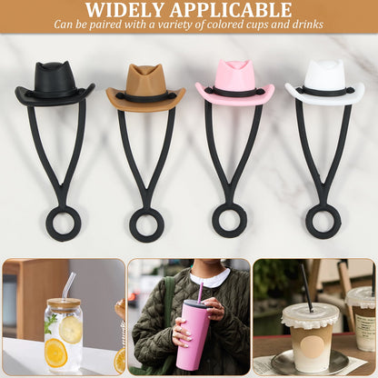 20Pcs Cowboy Hat Straw Topper for 30 40 oz Cup Reusable Silicone Cowboy Hat Straw Covers Cute Straw Cover Cap Dustproof Tumbler Straw Topper Funny Cup Accessories for Straw