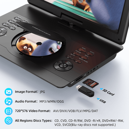 DBPOWER 16.9" Portable DVD Player,With 15.6" HD Swivel Large Screen, Support DVD/USB/SD Card and Multiple Disc Formats, 6 Hrs 5000mAH Rechargeable Battery, Sync TV/Projector, High Volume Speaker