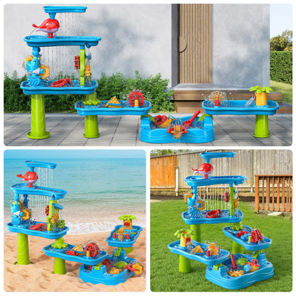 Dinosaur Planet Kids Sand Water Table, Sandbox Table Kids Activity Sensory Play Table Summer Outdoor Toys Boys Girls Christmas Gift