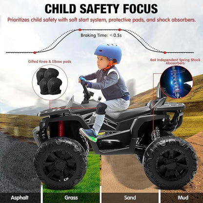 24V 2 Seater Ride on Toys ATV for Kids 400W 4-Wheeler Quad w/ MP3 LED Lights Music, Black