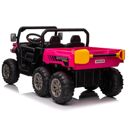 24V Ride on Toys, 2 Seater 4WD Ride on Dump Truck 6-Wheel UTV Car for Big Kids with Trailer Remote Control, Pink