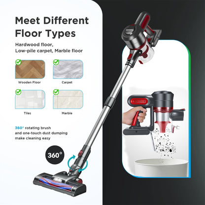 Cordless Stick Vacuum Cleaners for Home,380W Lightweight 30kpa Strong Power Cordless Vacuum,55 Mins Max Runtime Handheld Floor Vacuum for Carpet Hard Floor Pet Hair