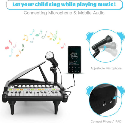 AIMEDYOU Kids Piano for Toddlers, 24 Keys Piano for Kids Ages 3-5 with Built-in Microphone & Music Modes, Educational Musical Instrument Toys Piano for Toddler Girl Toys Baby (Black)