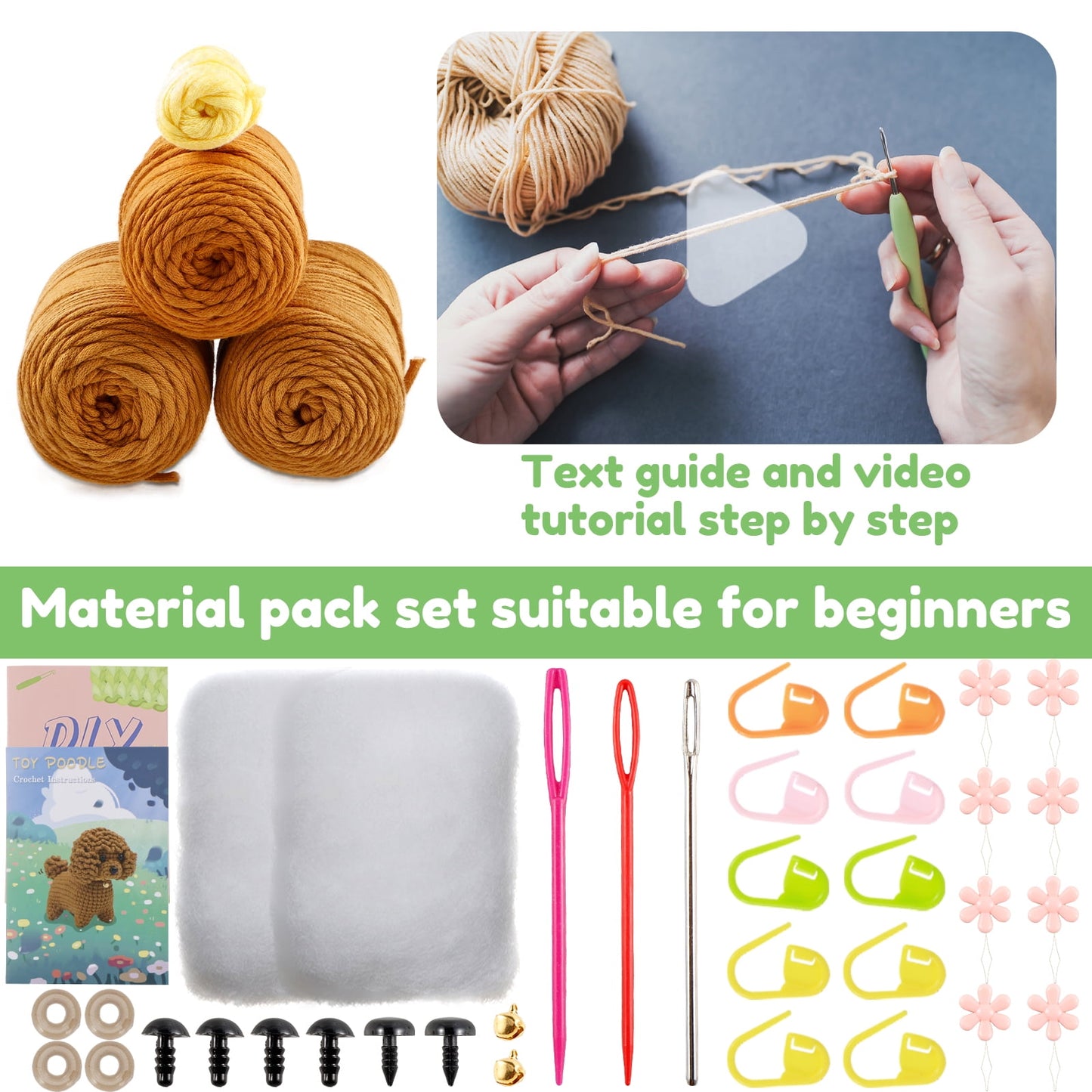 Crochet Kit for Beginners Complete Crochet Animal Knitting Kit Adorable Dog Crochet Starter Pack with Wool Stuffing Crochet Hooks DIY Crochet Craft Kit for Crochet Lovers Adults Kids 15x11x17cm