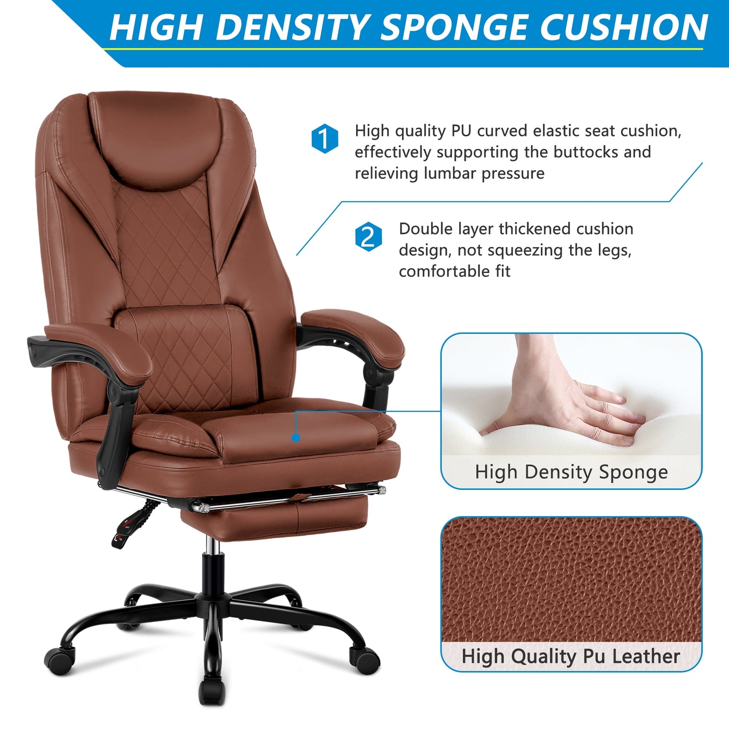 Coolhut Executive Office Chair, Big and Tall Office Chair with Foot Rest Reclining Leather Chair High Back Lumbar Support Ergonomic Office Chair with Padded Armrests