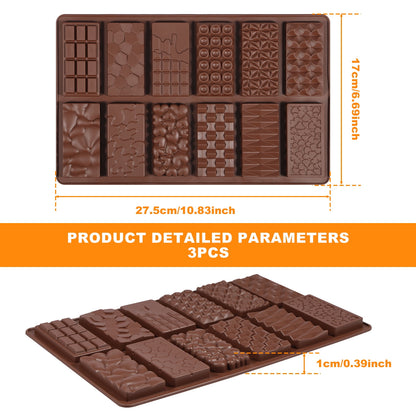 3Pcs Chocolate Bar Molds 12 Cavity Break Apart Chocolate Molds Food Grade Silicone Chocolate Mold Non Stick Candy Bar Molds Temperature Resistant Chocolate Making Molds for DIY