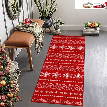 BERTHMEER 2'X6' Christmas Runner Rug Red Hallway Runner for Indoor Entryway Entrance Hallway Kitchen Soft Washable Non-slip Snowflake Rug,Red