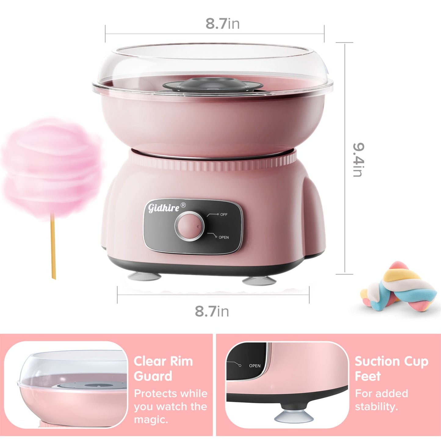 Cotton Candy Machines, Gidhire 500W Candy Floss Maker for Kids Gift,Family Party,Pink