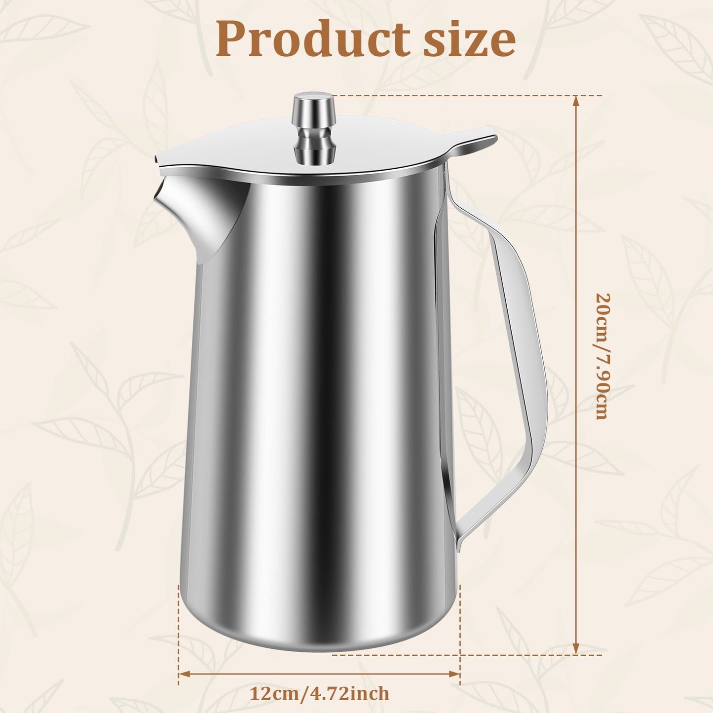 64 oz,Smooth Silver Stainless Steel Water Pitcher,stainless steel pitcher,metal water pitcher,metal water pitchers for restaurants,restaurant water pitcher,metal pitcher