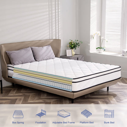 10 Inch Hybrid Mattress in a Box - Bonnell Coil Construction, Medium-Soft Comfort, Integrated Memory Foam for Superior Pressure Relief