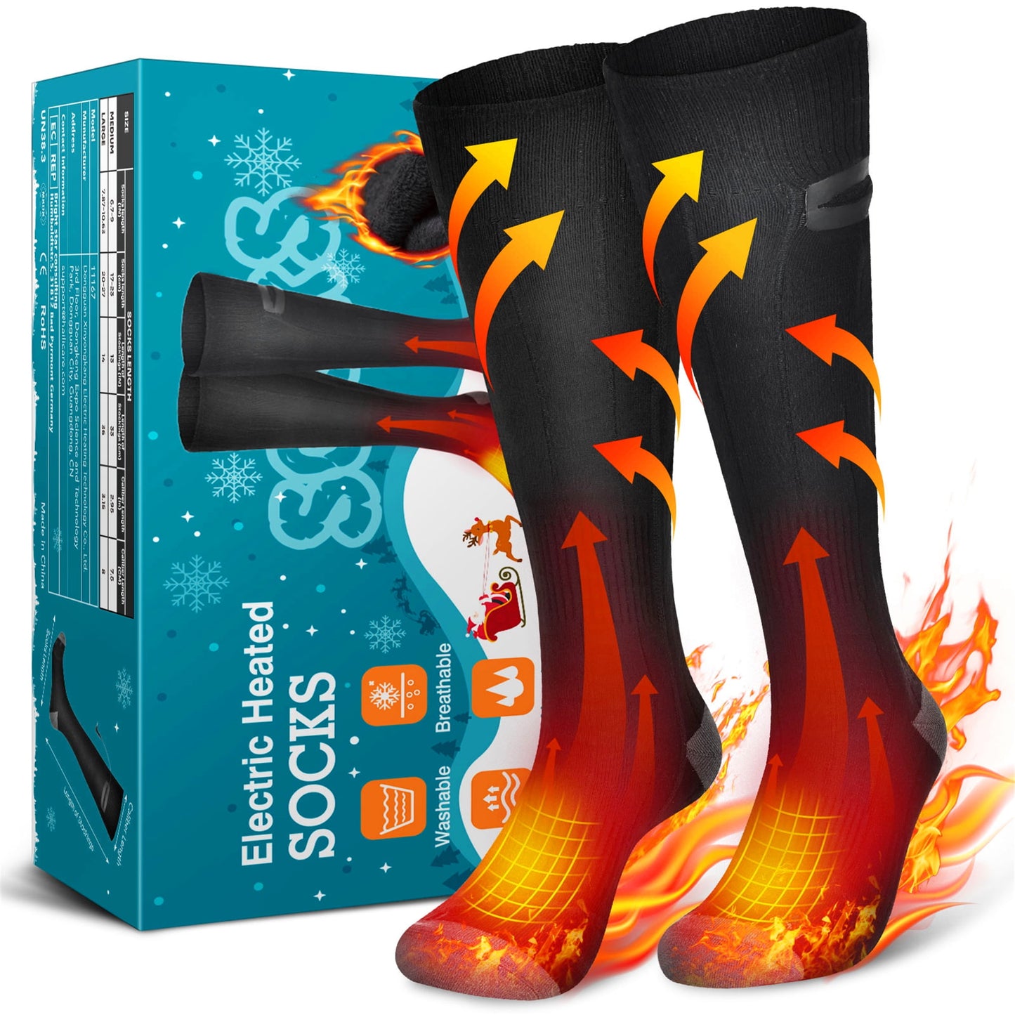 1 Pair Electric Heated Socks Rechargeable for Women - Washable Thermal Cotton Socks for Hunting Winter Skiing Fishing Outdoors, Black, M