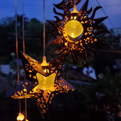 BUGHUT Solar Wind Chimes for Outside with Sun Moon Star Solar Hanging Lights Outdoor Windchimes Garden Decor Mom Gifts for Mothers Day Grandma Neighbors