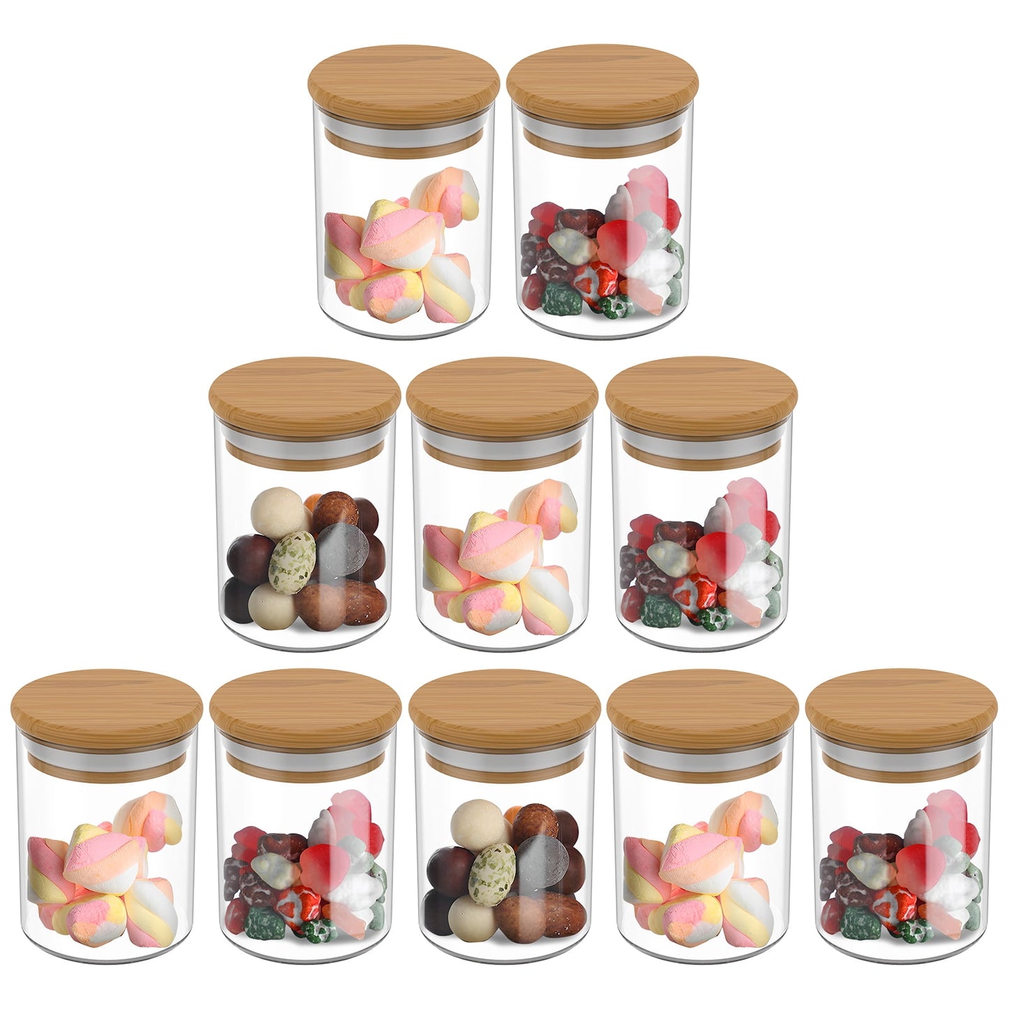 10Pcs Glass Storage Jars Set with Bamboo Lid Clear Glass Seasoning Container with Labels 6oz Spice Canisters Airtight Seasoning Storage Jar Heat Resistant Glass Storage Canister for Home Kitchen