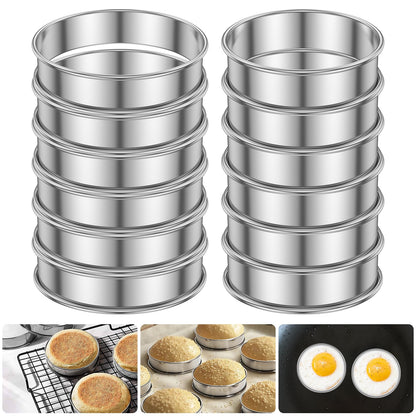 12Pcs English Muffin Rings 304 Stainless Steel Crumpet Rings Nonstick Tart Rings Double Rolled Muffin Tart Rings Crumpet Ring Molds Pastry Ring Molds Muffin Rings for Home Baking Eggs Pancakes