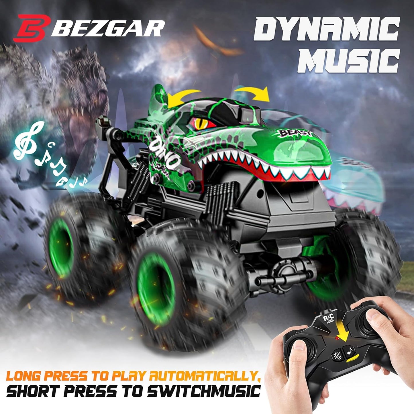 YCFUN Remote Control Cars, 1:20 RC Monster Trucks with Light, All Terrain RC Dinosaur Toys Gift for Kids Girls Boys 3-8