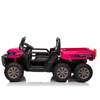 24V Ride on Toys, 2 Seater 4WD Ride on Dump Truck 6-Wheel UTV Car for Big Kids with Trailer Remote Control, Pink