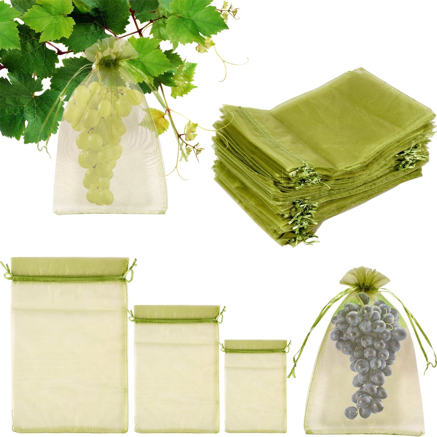 150Pcs Fruit Protection Bags 3 Sizes Fruit Cover Mesh Bag with Drawstring Garden Mesh Barrier Bags to Protect Fruit On Trees Fruit Protection Netting Bag Fruit Netting Bags for Fruit Tree