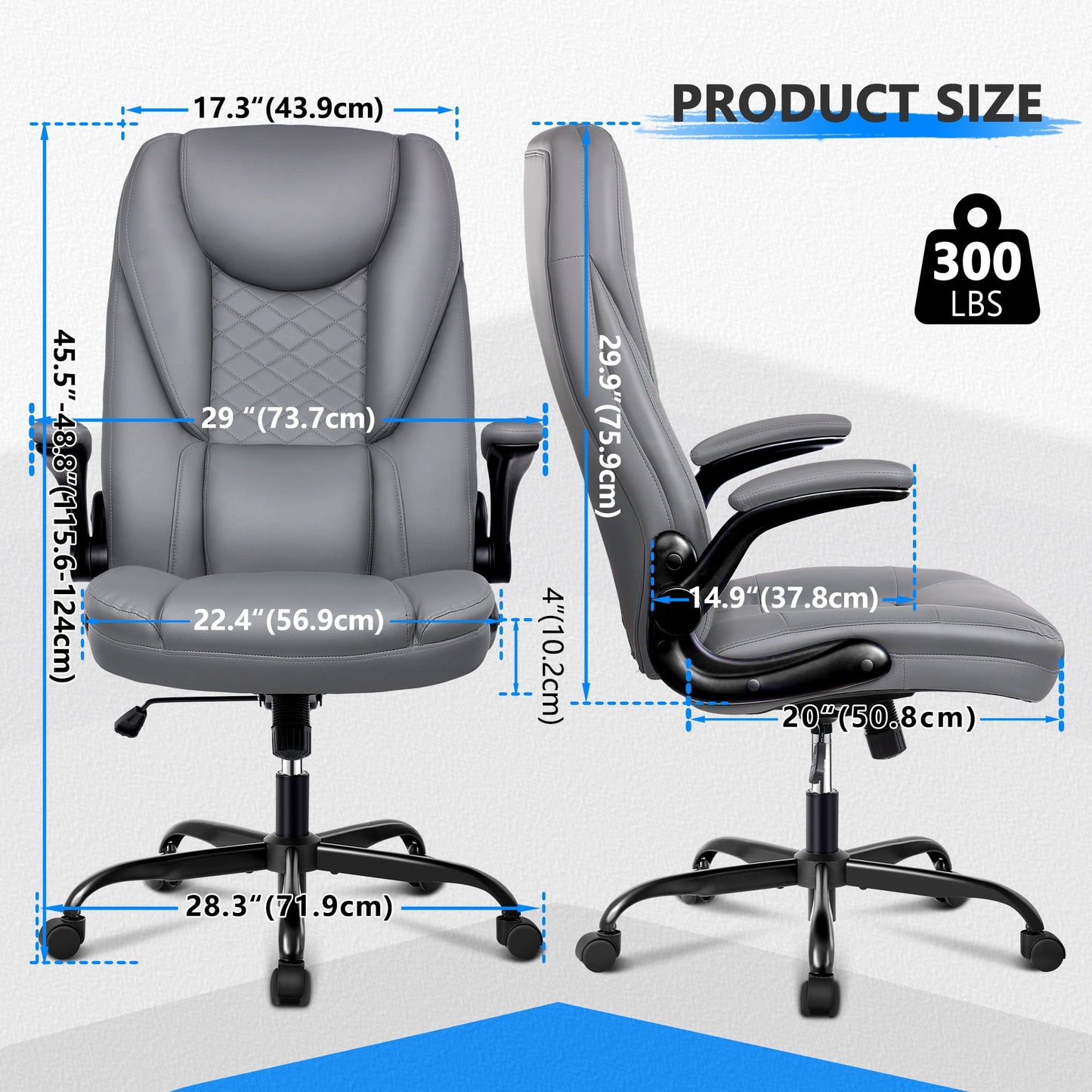 Coolhut Office Chair, Executive Office Chair Big and Tall Office Chair Ergonomic Leather Chair with Adjustable Flip-Up Arms High Back Home Office Desk Chairs Computer Chair with Lumbar Support