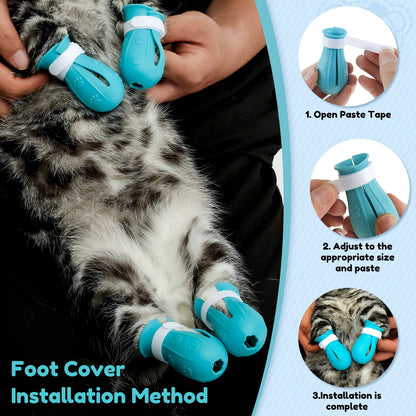 Cat Muzzle for Grooming Breathable Cat Muzzle Helmet Transparent Cat Space Hood Ears Shape Design Cat Bubble Muzzle Cat Anti Bite Helmet with 4 Silicone Paw Shoes for Bath Nail Trimming