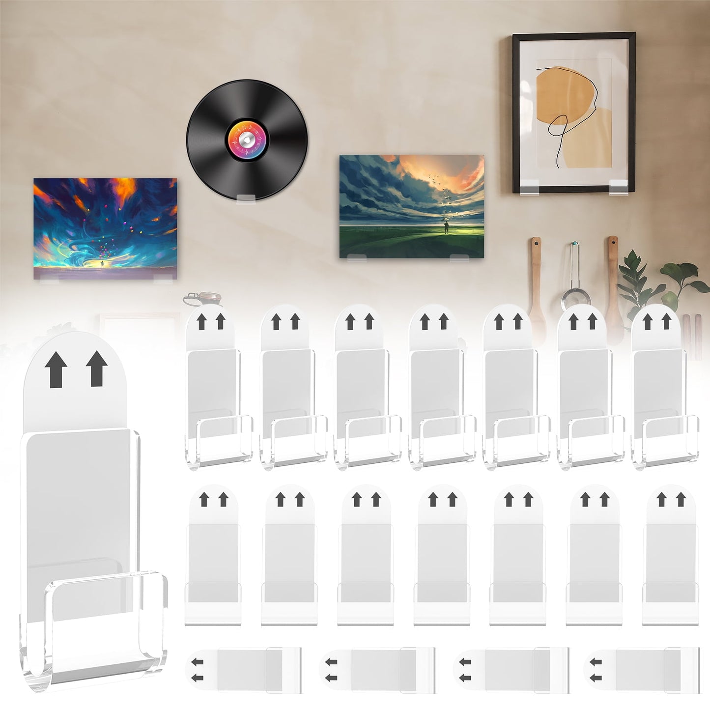 18Pcs Vinyl Record Wall Mount Display Holder, No Screws Self Adhesive Acrylic Records Holder, Clear Vinyl Records Wall Display for Album Covers Display and Home Wall Decoration