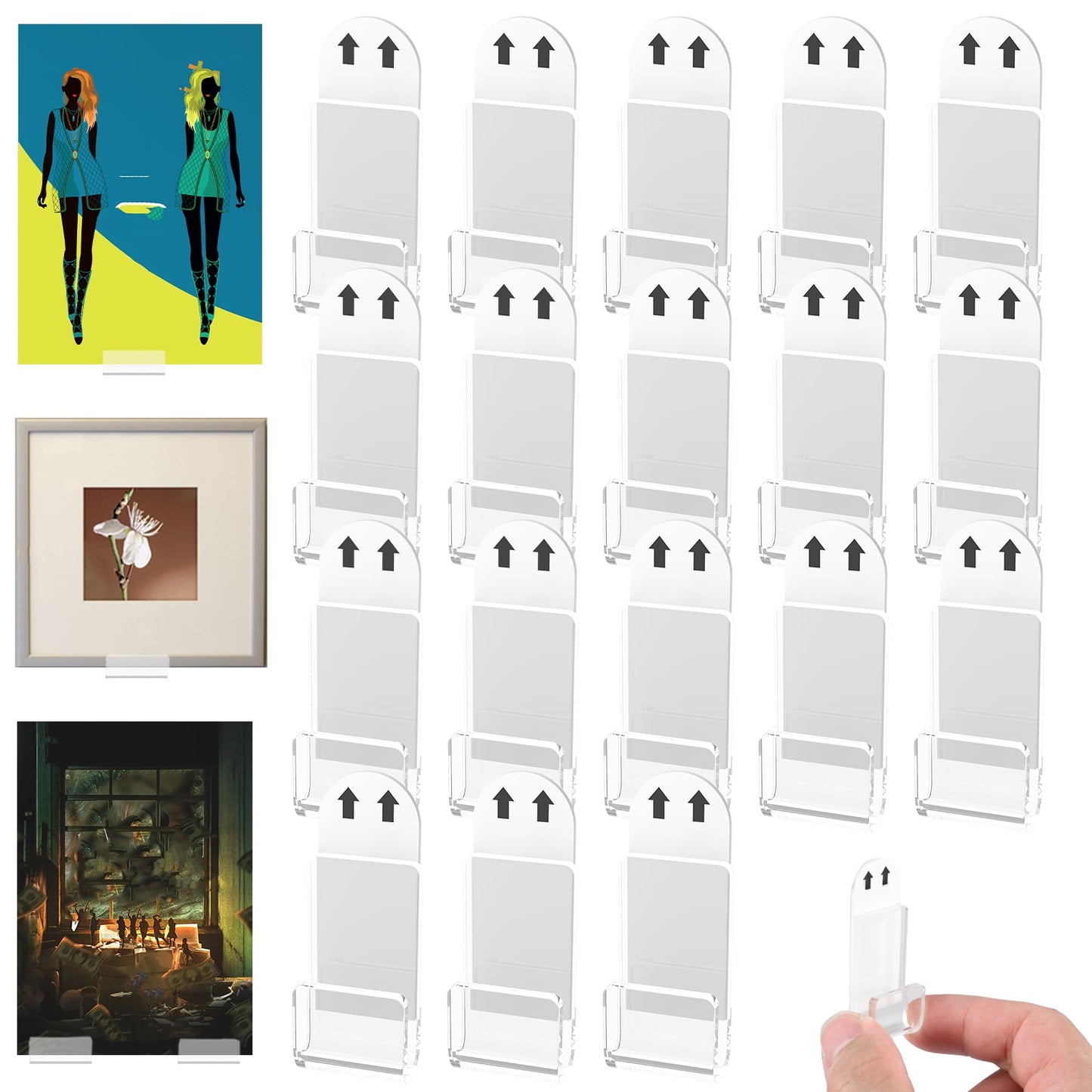 18Pcs Vinyl Records Wall Mount Self Adhesive Acrylic Records Holder Clear Vinyl Records Wall Display No Drill Vinyl Records Floating Shelves for Album Covers Home Decoration 1.57×0.78×0.2 in