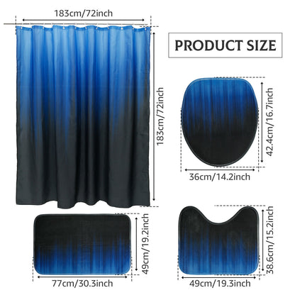 Dznils Black and Blue Ombre Shower Curtain Set with Rug, 16pc Modern Bathroom Decor Set, 72" x 72"