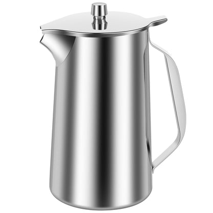 64 oz,Smooth Silver Stainless Steel Water Pitcher,stainless steel pitcher,metal water pitcher,metal water pitchers for restaurants,restaurant water pitcher,metal pitcher