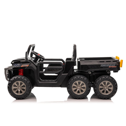 24V Ride on Toys, 2 Seater 4WD Ride on Dump Truck 6-Wheel UTV Car for Big Kids with Trailer Remote Control, Black