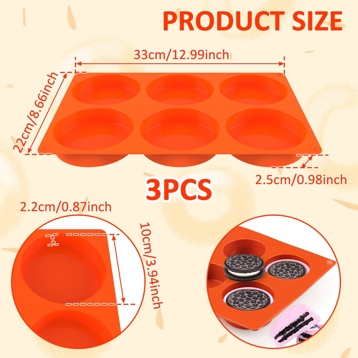 3 Pcs Silicone Muffin Top Pans for Baking,Large Silicone Molds for Baking,6-Cavity Round Silicone Baking Mold for Egg Cloud Bread Bun English Muffins Sandwiches Bakeware Mold