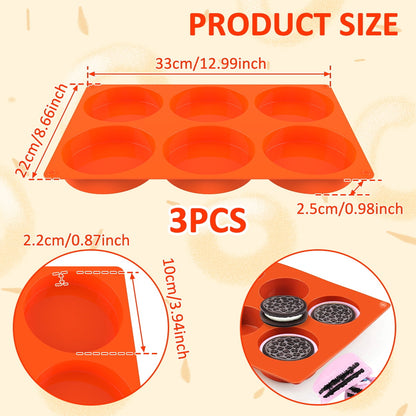 3 Pcs Silicone Muffin Top Pans for Baking,Large Silicone Molds for Baking,6-Cavity Round Silicone Baking Mold for Egg Cloud Bread Bun English Muffins Sandwiches Bakeware Mold