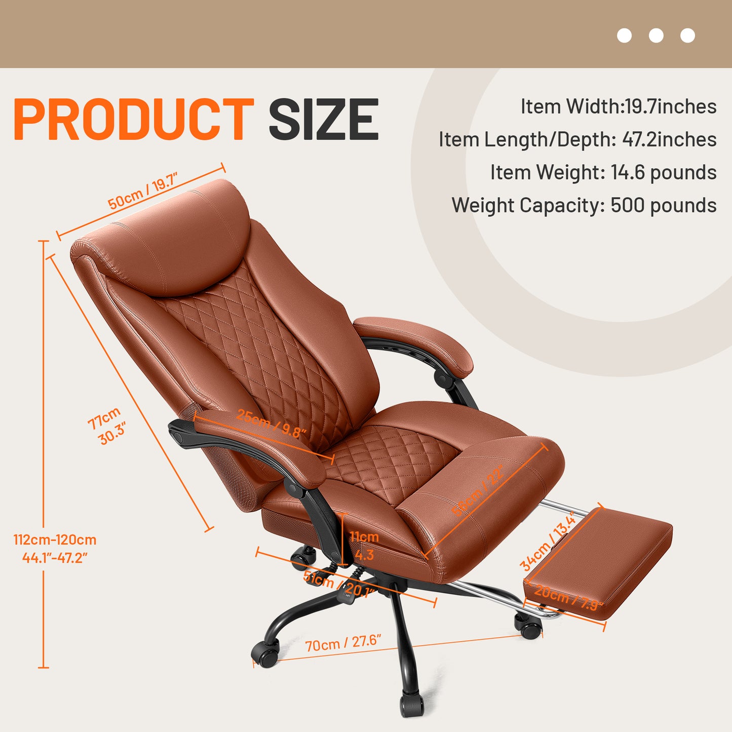 CoolHut Executive Office Chair, Bige and Tall Home Office Chair 500LBS with Footrest, PU Leather Computer Chairs, Heavy Duty Leather Desk Chairs, Brown