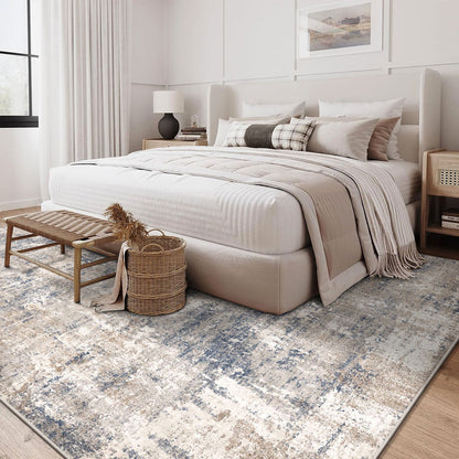 BERTHMEER 6'x9' Blue Abstract Area Rugs for Living Room Bedroom Dining Room Office Farmhouse Distressed Machine Washable Non-slip