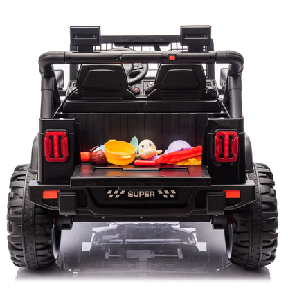 24V Kids Ride on Toys with Remote Control, 4WD 2-Seater Ride on Truck Electric Car for Big Kids , Bluetooth, Black