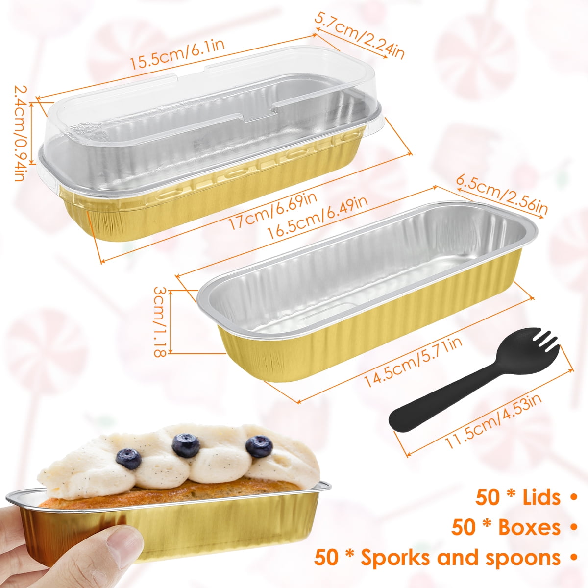 150Pcs Mini Loaf Pans with Lids and Spoons 200ml Non-Stick Aluminum Foil Loaf Pans Reusable Square Foil Bread Container Heat-Resistant Narrow Cake Baking Pans for Home Kitchen