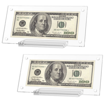 2 Pcs Dollar Bill Frame Display Acrylic Dollar Bill Holder 3.6X7.4In Thickened Frame for Dollar Bill Display Case Magnet Currency Display Frame for Money Ticket Picture photos Display Case