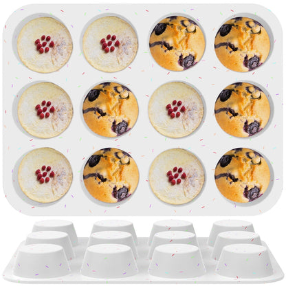 2 Pcs Silicone Muffin Pan for Baking, Metal Reinforced Frame Muffin Pan Nonstick 12 Cups for Oven Baking Easy to Move BPA Free