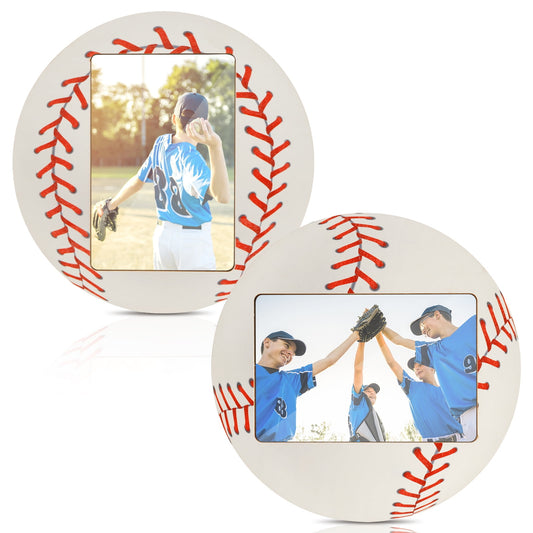 2 Pcs Sport Picture Frame Baseball/Soccer Wood Photo Frame Sport Themed Tabletop Picture Frame Horizontal and Vertical Photo Picture Frame Decorative Desktop Picture Frame for Men Athletes Teams