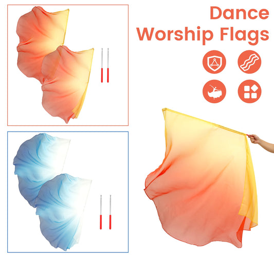 2 Set 55" Praise Dance Worship Flags with Scalable Rod Semicircle Worship Angel Wing Flag for Church Dance Banner