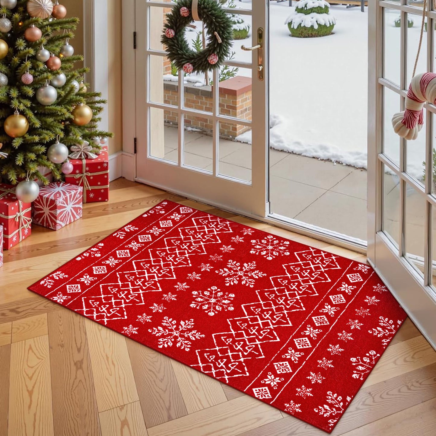 2'x3' Christmas Area Rugs Indoor Doormat Kitchen Bathroom Living Room Entryway Laundry Room Boho Washable Rugs Non-slip Holiday Decor Small Throw Rugs Red