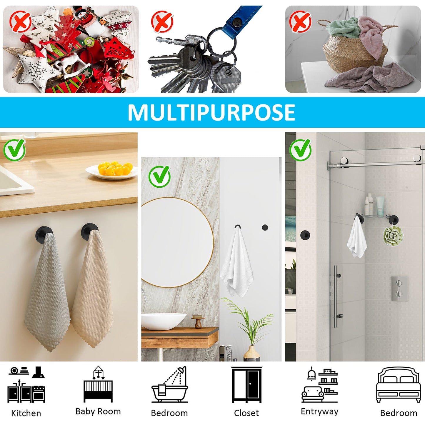 4Pcs Suction Cup Hooks Holds up to 15lbs Suction Hook Reusable Vacuum Cup Hanger Easy to Install Suction Cup Wreath Hook Durable Shower Suction Hanger