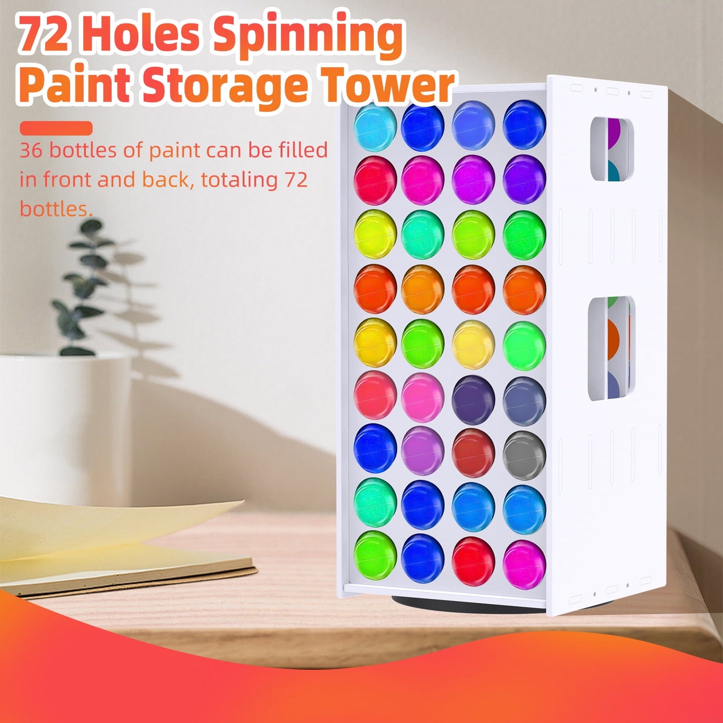 Craft Paint Storage Rack 72 Holes Paint Storage Tower Vertical 360° Spinning Craft Paint Storage Organizer Portable Paint Organizer Holder with Handle Paint Organizer Box for 2oz Paint Bottles