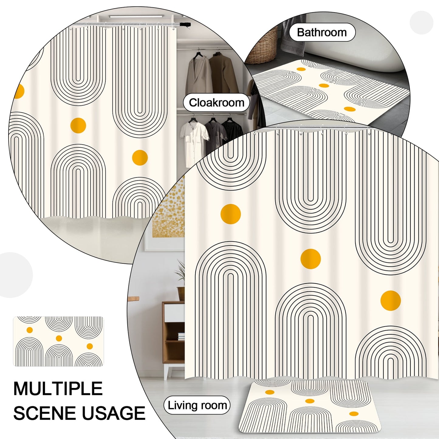 Dznils 14 Piece Boho Shower Curtain and Bath Rug Set, Abstract Modern Bathroom Set, Beige, 72" x 72"