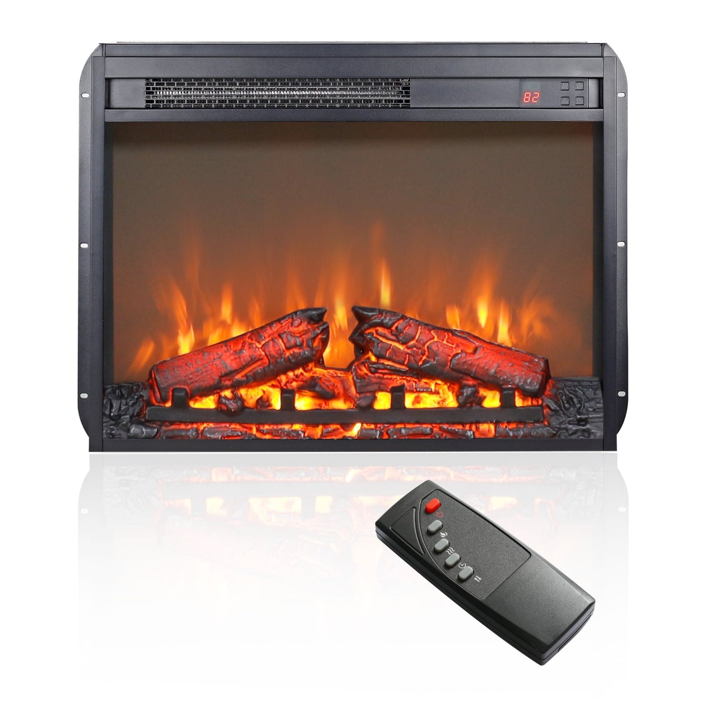 23" Electric Fireplace Insert, Recessed Mounted Fireplace Heater with Log Set, Overheating Protection and Realistic Flame, Recessed Freestanding Fireplace, Remote Control with Timer, Antique Black