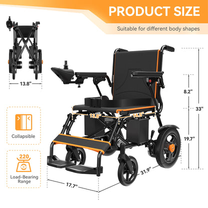 CoolHut Foldable Electric Wheelchair, Smart Motorized Wheelchair for Adults, Long-Range Mobility Scooter, Motor Wheelchair with Power Chair with 360° Joystick, Anti-tipping Device, Orange