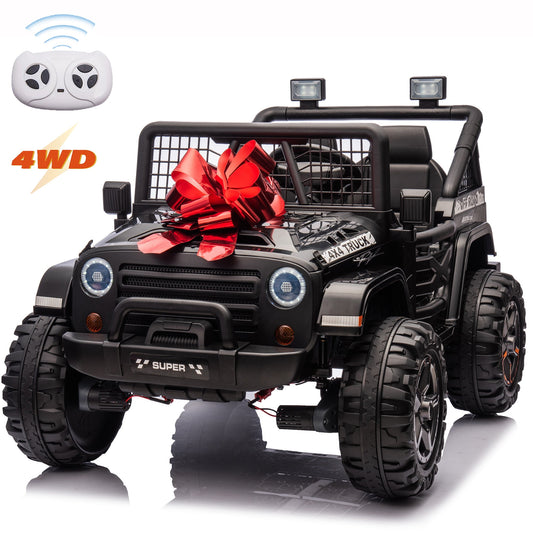 24 Volt 4WD Ride on Toys for Big Kids, 2 Seater Ride on Truck Car with Remote Control, Outdoor 4-Wheeler Toys, Bluetooth, Music, Black