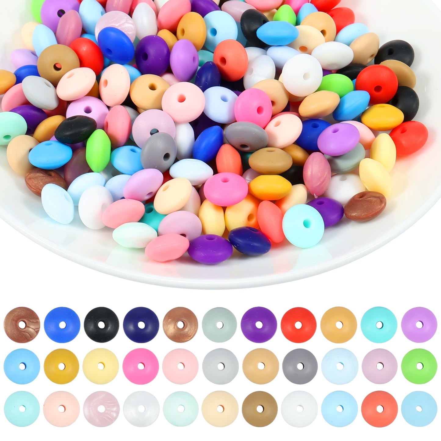 240 Pcs Silicone Beads 12mm Silicone Lentil Beads Colorful Focal Beads for Keychain Making DIY Abacus Beads Silicone Loose Beads for Making Bracelet Necklace Jewelry Crafts