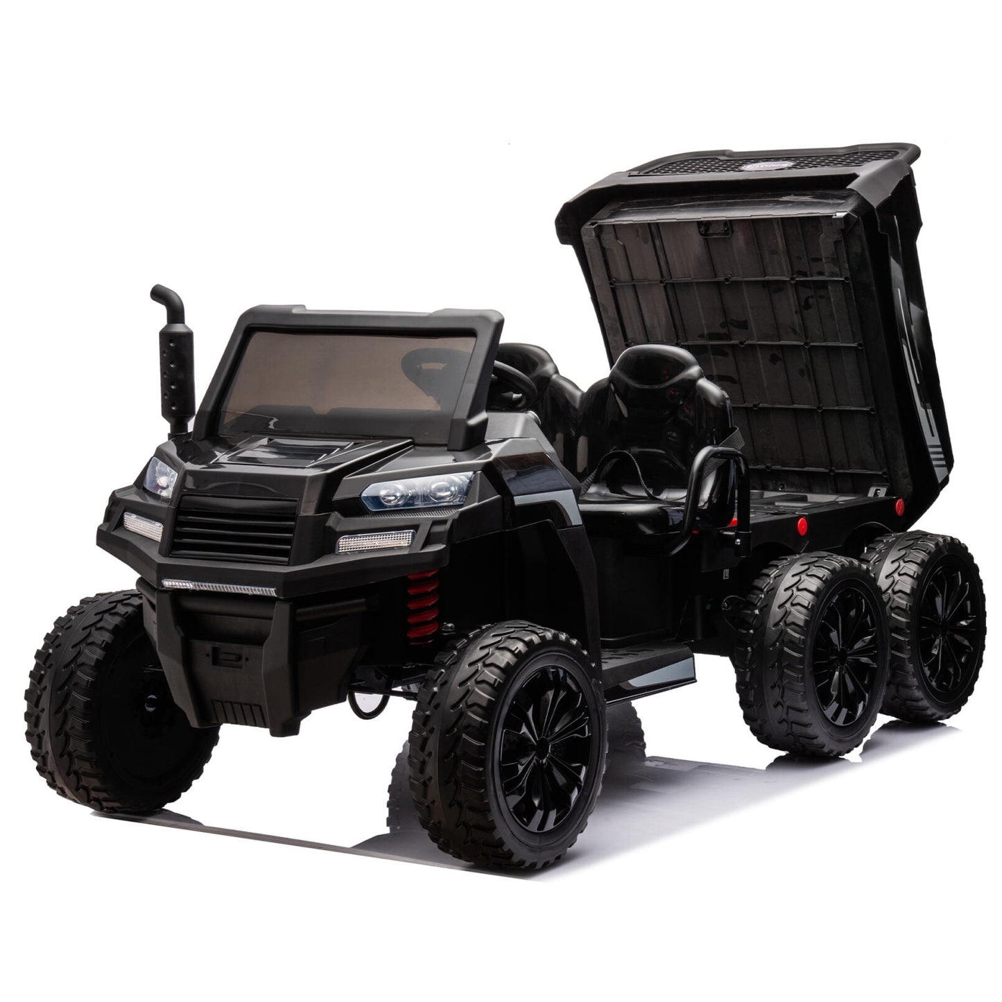 24V 4WD Electric UTV Kids Ride on Car, 2 Seater 7AH Battery Powered Ride on Toys with 6 Wheels, Tipping Openable Rear Cargo Bed, 4*500W Motor, Bluetooth, Music, Battery Level Display, Black