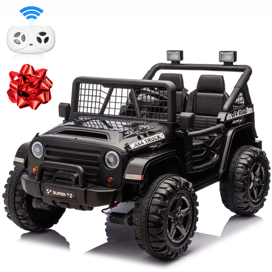 24V Kids Ride on Toys with Remote Control, 4WD 2-Seater Ride on Truck Electric Car for Big Kids , Bluetooth, Black