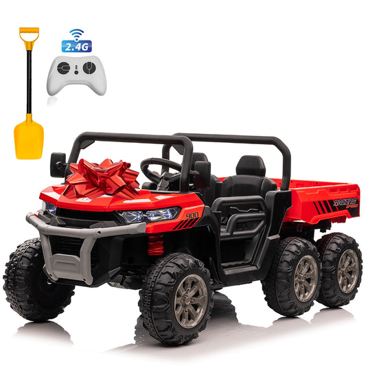 24V Ride on Toys, 2 Seater 4WD Ride on Dump Truck 6-Wheel UTV Car for Big Kids with Trailer Remote Control, Red