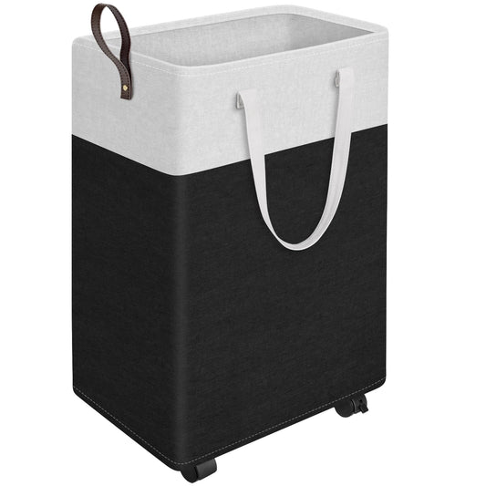 BEFUNZL 25 Inches Rolling Laundry Basket Laundry Hamper, Collapsible Basket with Wheels, Dirty Clothes Hamper, Narrow Corner Clothes Bins with Handles for Bathroom, Bedroom & Dorm